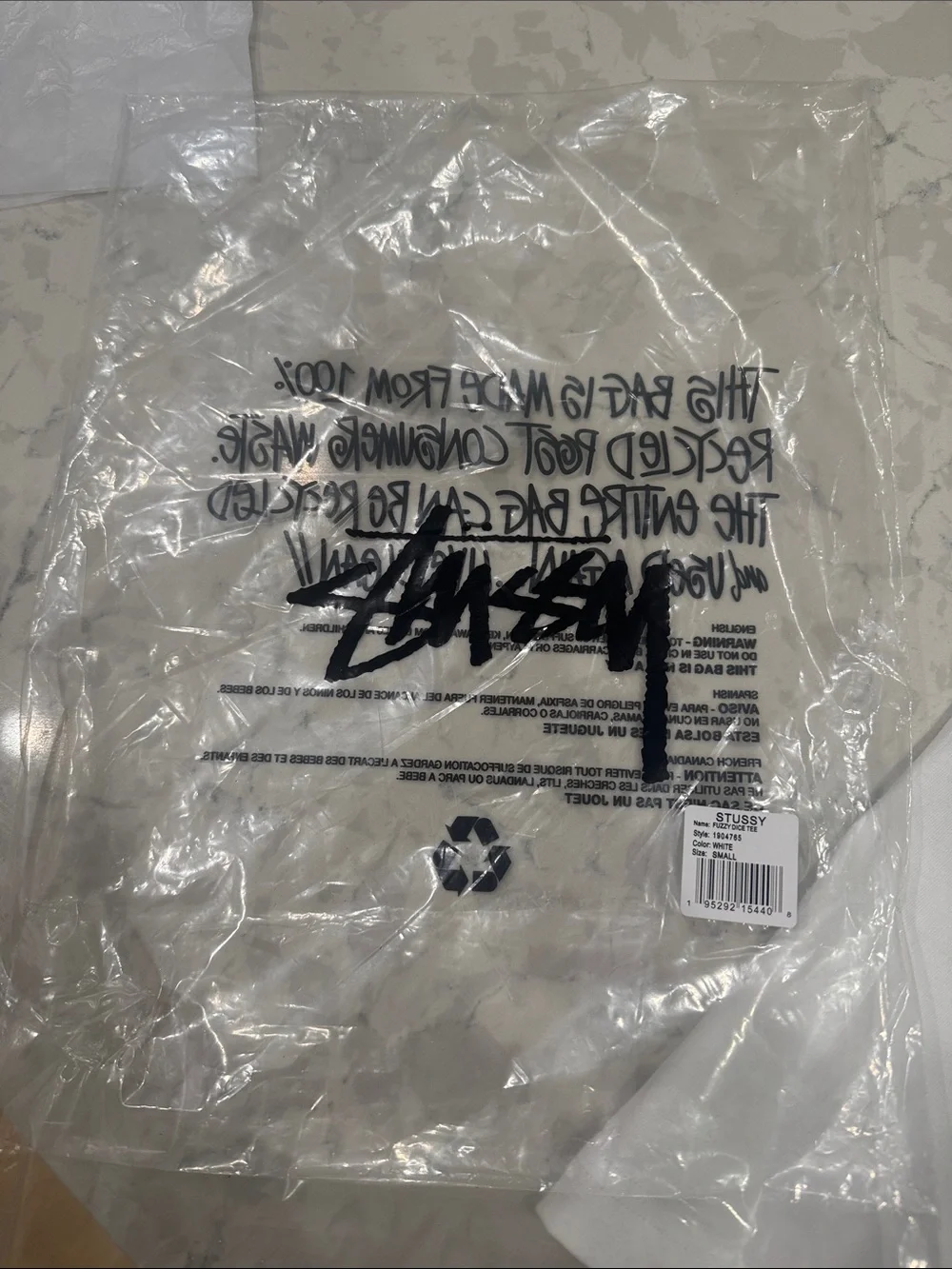 Stussy White Fuzzy Dice Tee NWT - Picture 5 of 5
